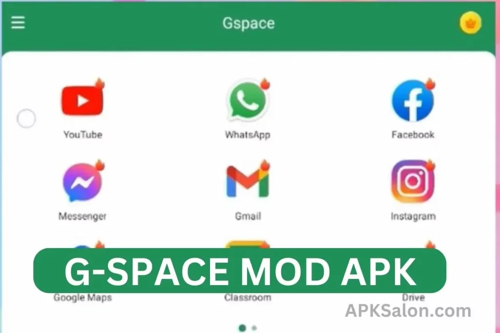 this is G-SpaceMod APK app screenshot with some social media icon